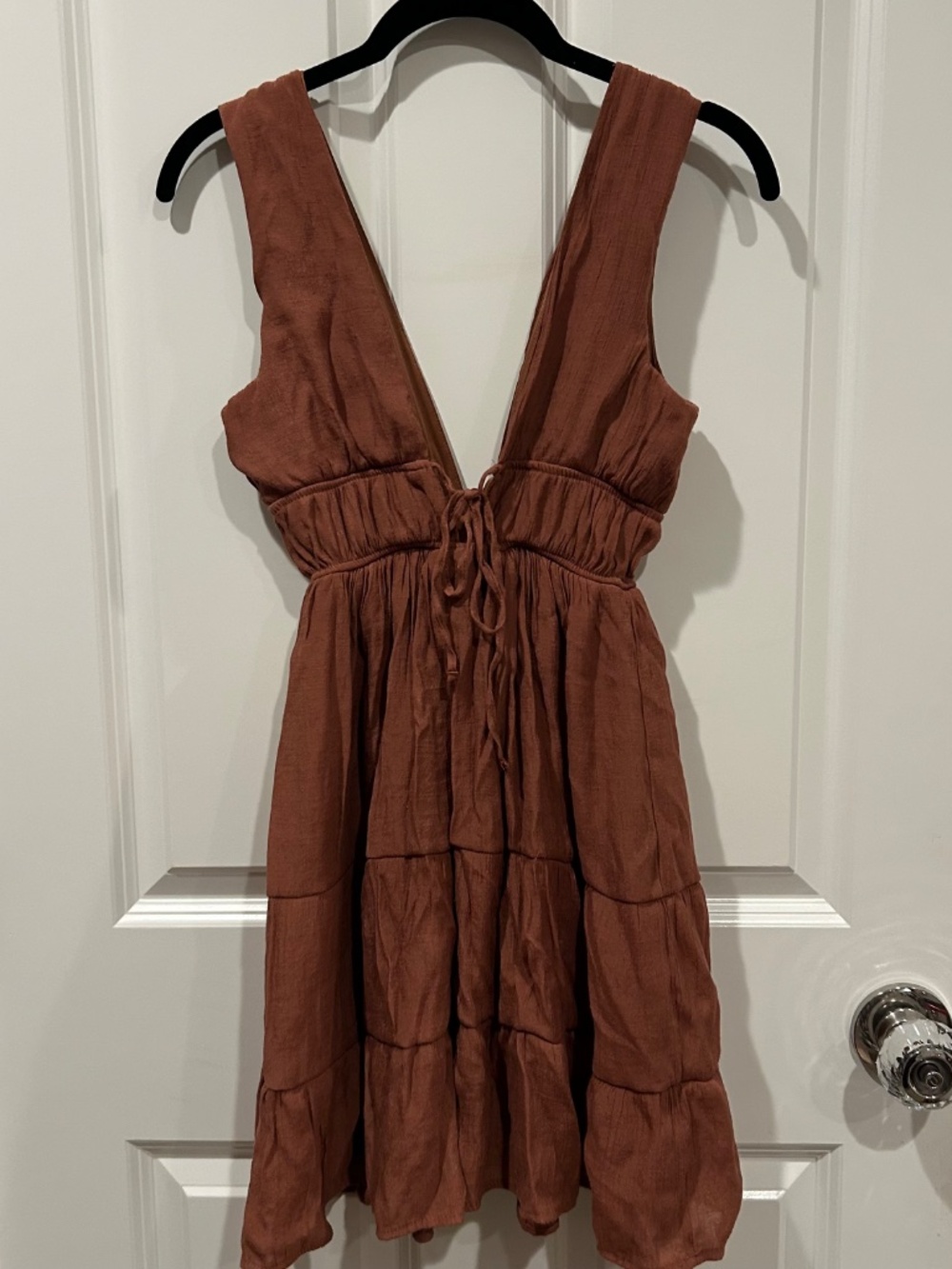 Rust Deep V Mini Dress - Picture 3 of 8